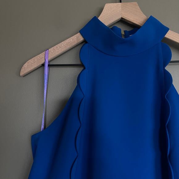 Ted Baker Torrii Dress Blue Size 6 Halterneck Scalloped Cute Chic High Neck Sexy - Picture 8 of 16